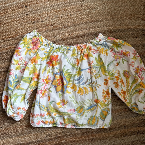 Rachel Zoe Large Colorful Tropical Off the Shoulder 3/4 Sleeve Blouse - Picture 5 of 5